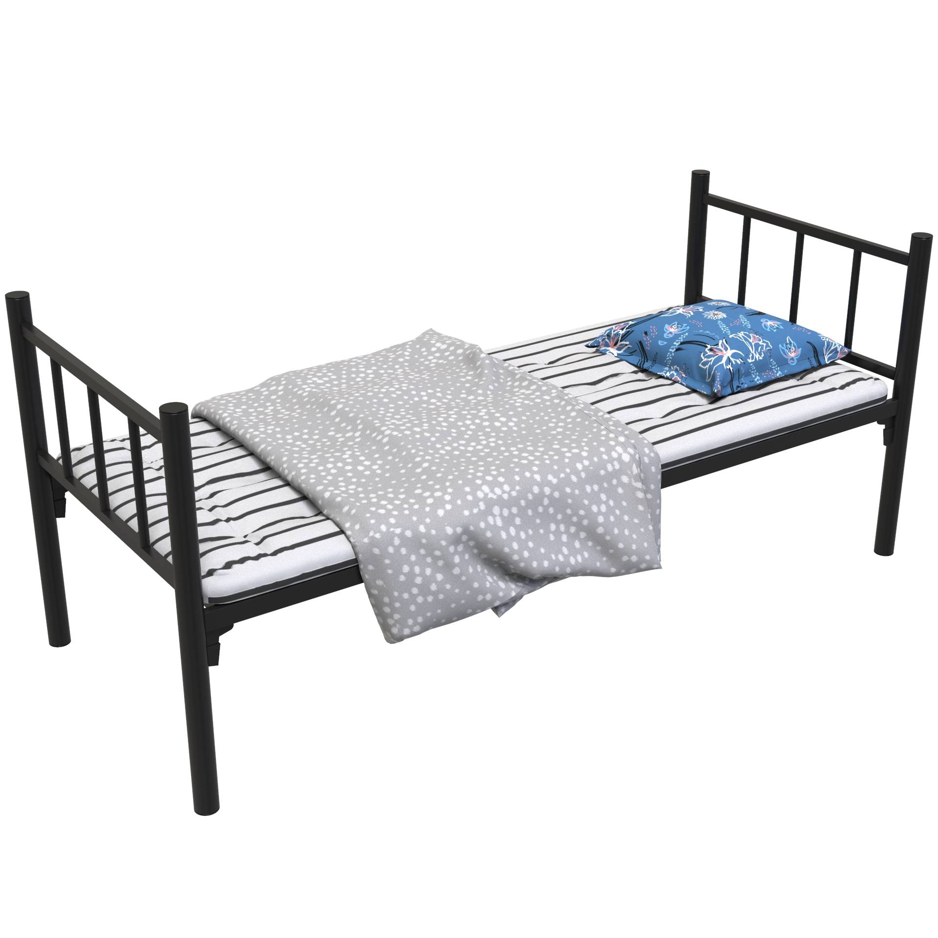 Фото кровать — cool-1/190х80 (2000х825х750 мм) с матрасом подушкой и одеялом комплект для работников сетка 100х50 мм